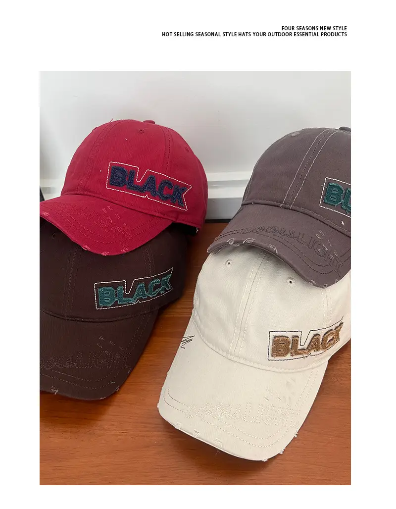 Women Red Distressed Hat with Side Letter "BMAC" — feature 5
