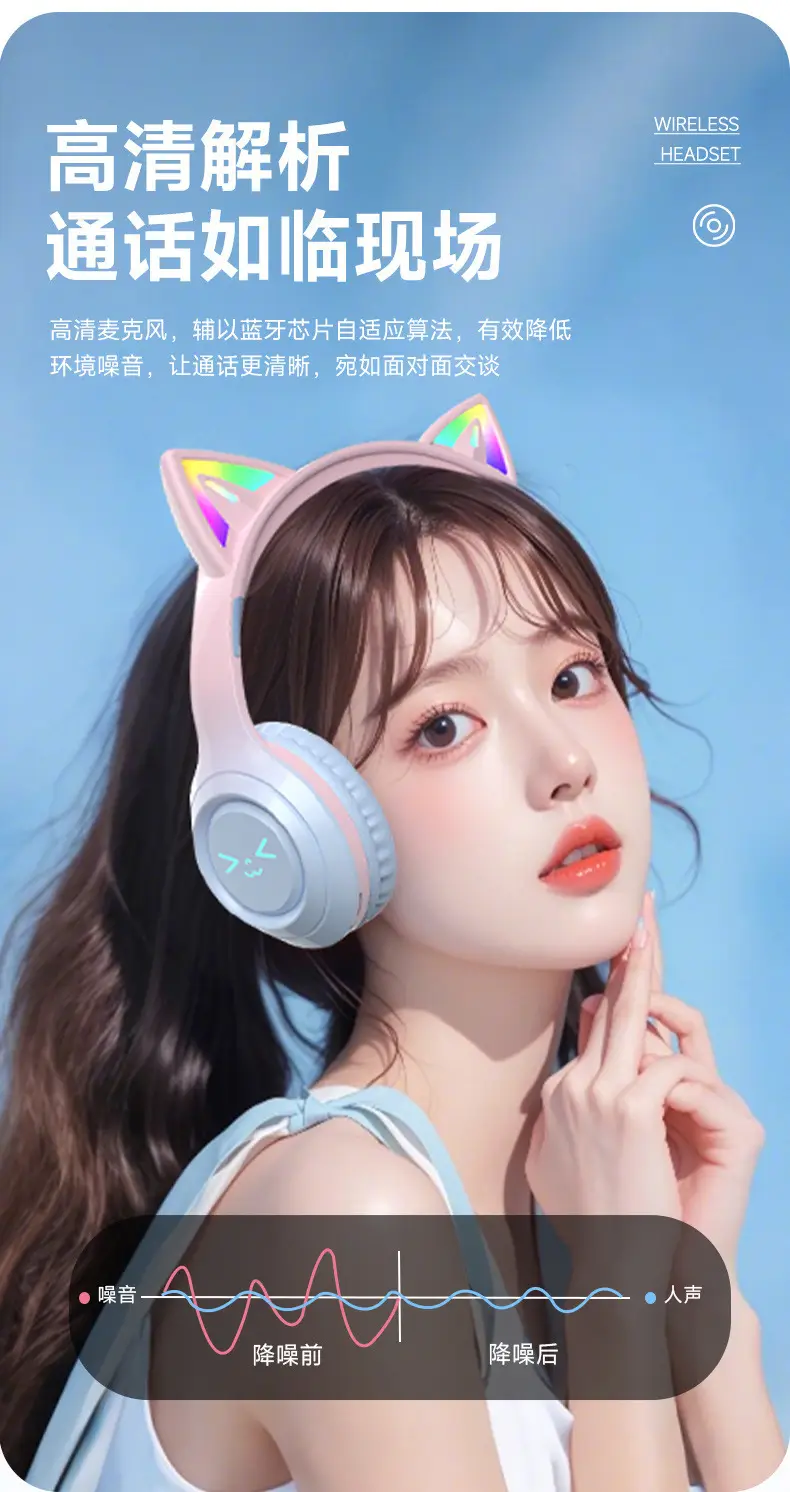 Wireless Cat Earheadset with Bluetooth 5.0 & Noise Reduction — feature 12