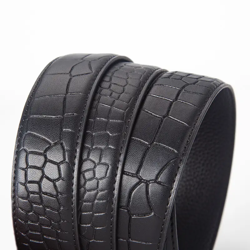 Men's Genuine Leather Fish Maw Belt Black - Image 4