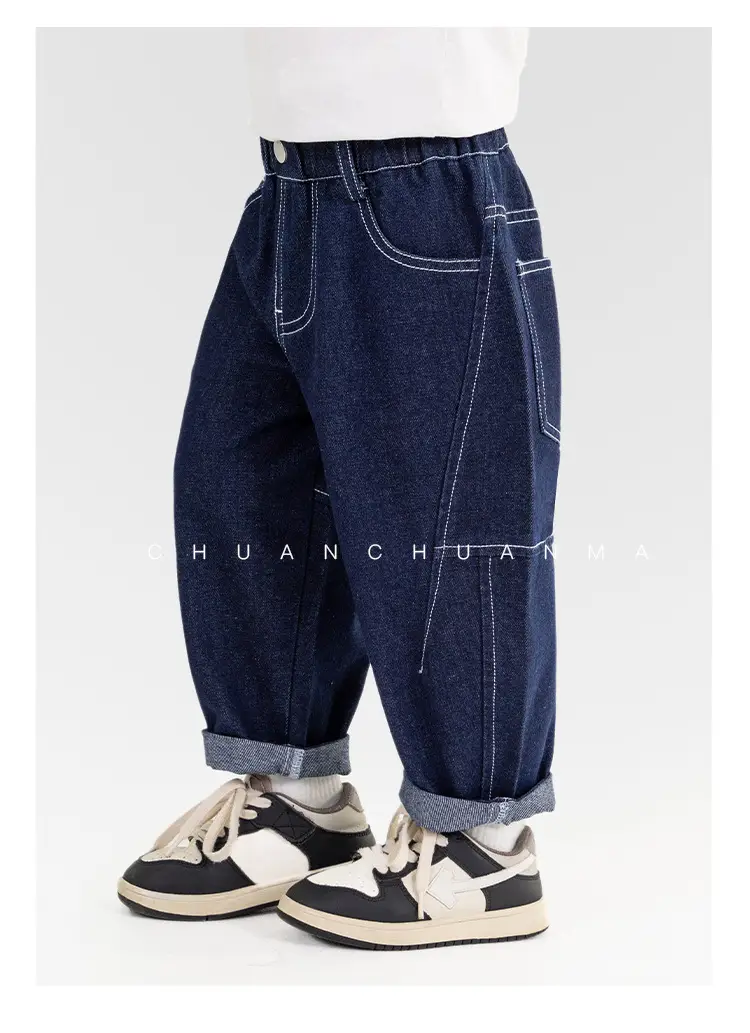 Valley of the Wind Boys Dark Blue Stressed Trousers Medium Small β feature 13