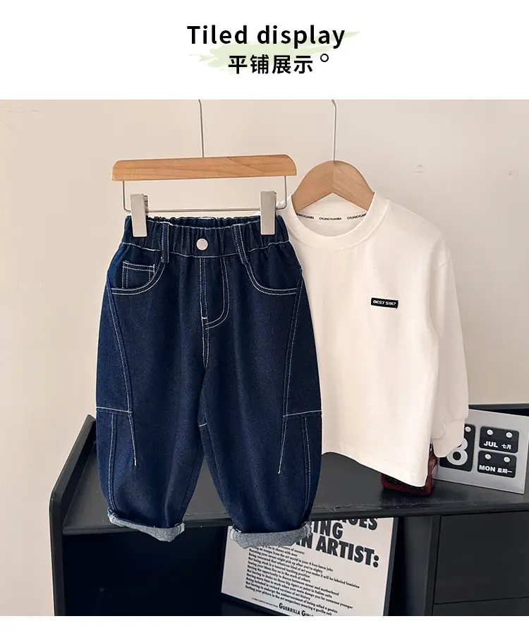 Valley of the Wind Boys Dark Blue Stressed Trousers Medium Small β feature 8