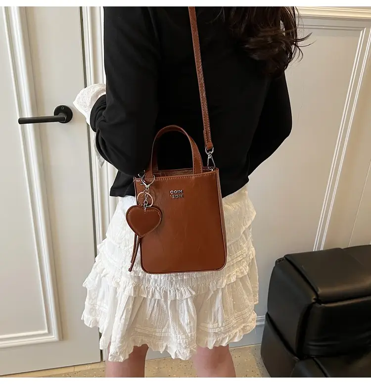 Trendy Crossbody Phone Bag for Girls Solid Brown — feature 24
