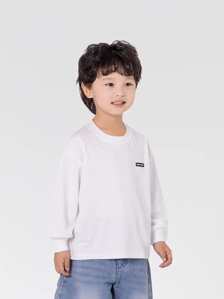 Children's White Long Sleeve Korean Style T-Shirt Boys Spring Autumn