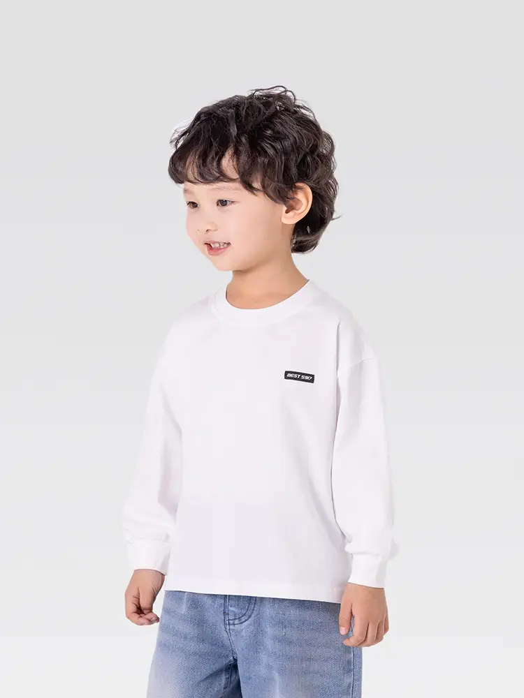 Children's White Long Sleeve Korean Style T-Shirt Boys Spring Autumn