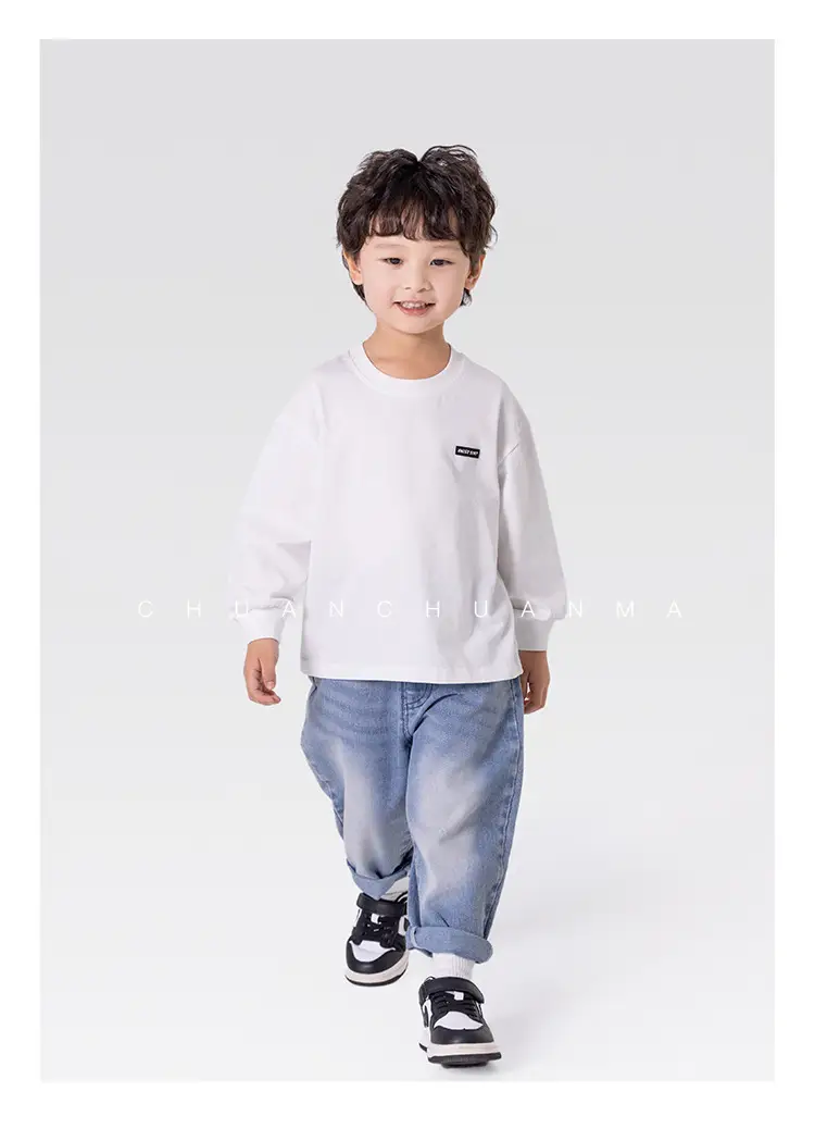 Children's White Long Sleeve Korean Style T-Shirt Boys Spring Autumn — feature 13
