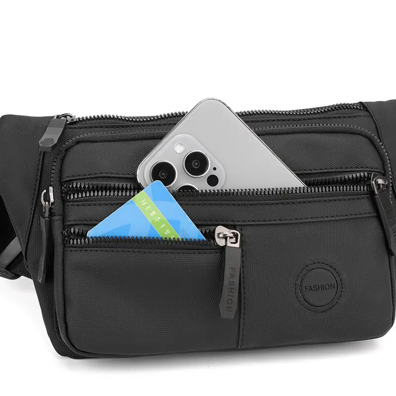 Men's Black Crossbody Waist Bag Large Capacity Oxford Cloth - Image 7