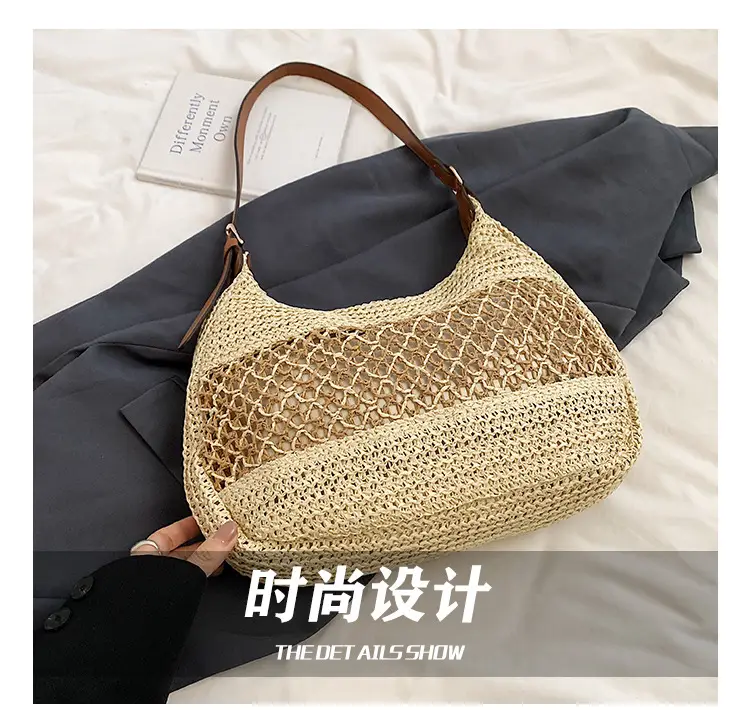 Women's Straw Woven Shoulder Bag Large Capacity Beach Travel — feature 3