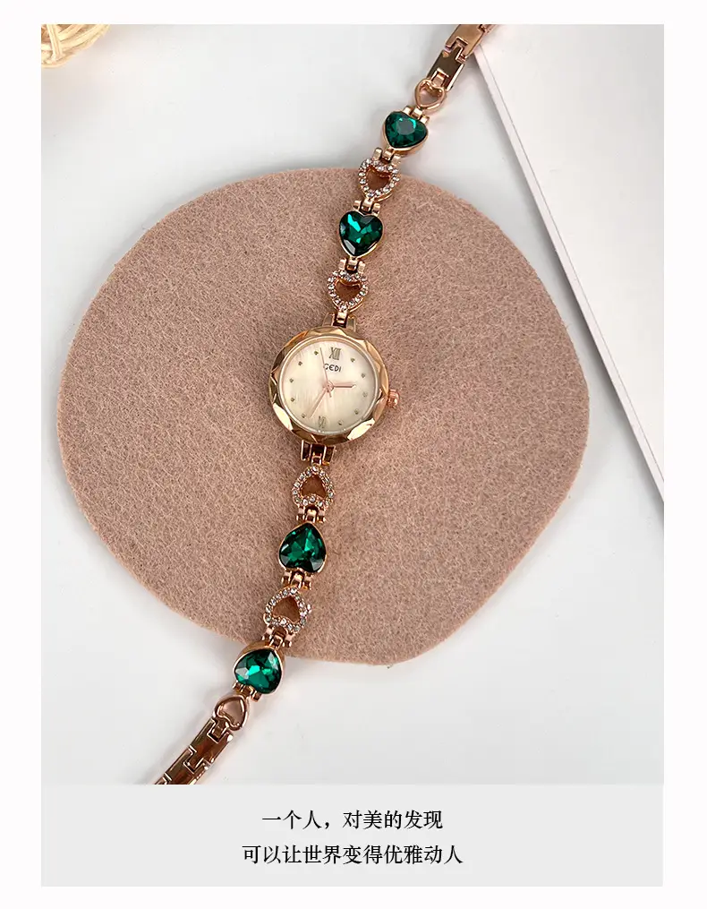 Gold Vintage Heart Watch for Women with Rhinestone Light — feature 10