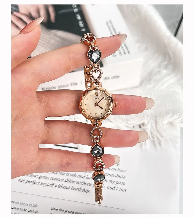 Gold Vintage Heart Watch for Women with Rhinestone Light — feature 11