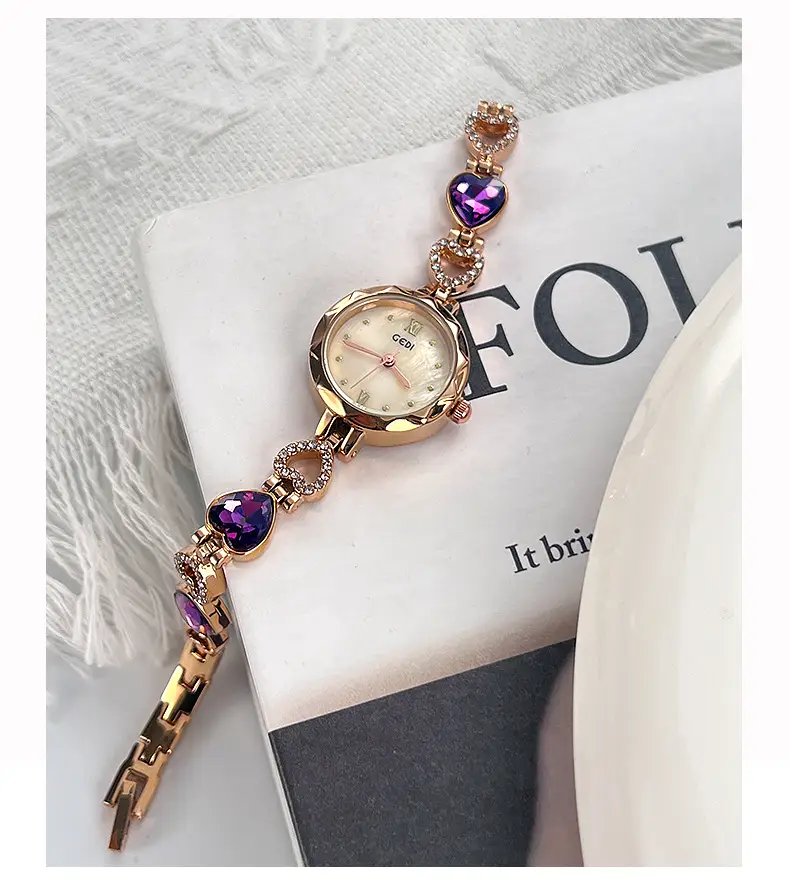 Gold Vintage Heart Watch for Women with Rhinestone Light — feature 12