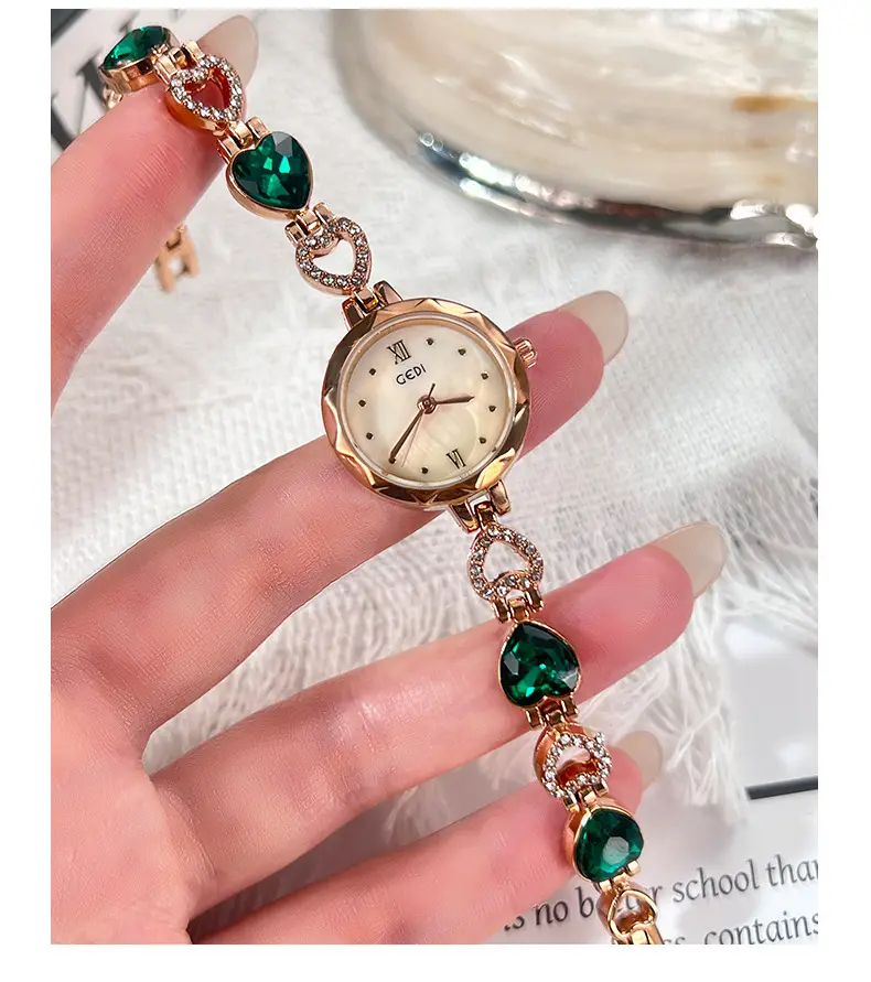 Gold Vintage Heart Watch for Women with Rhinestone Light — feature 13
