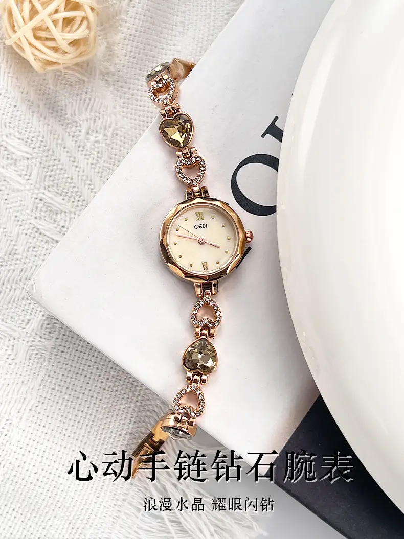 Gold Vintage Heart Watch for Women with Rhinestone Light — feature 2