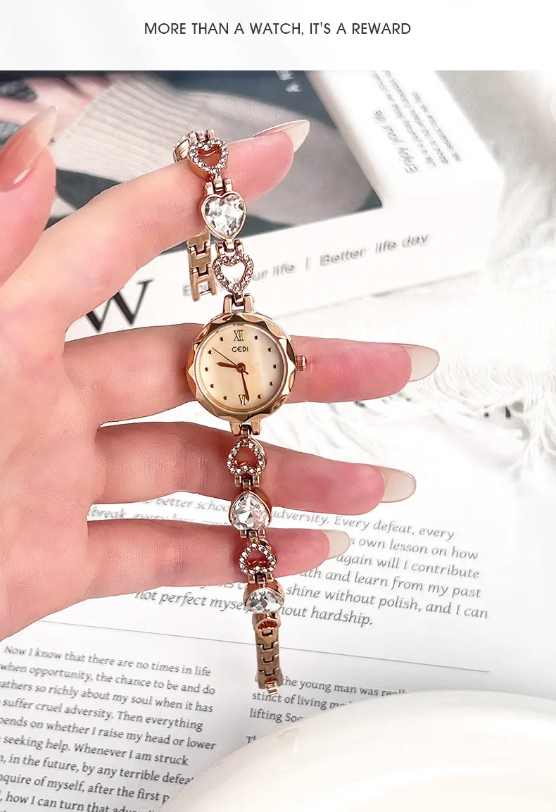 Gold Vintage Heart Watch for Women with Rhinestone Light — feature 4
