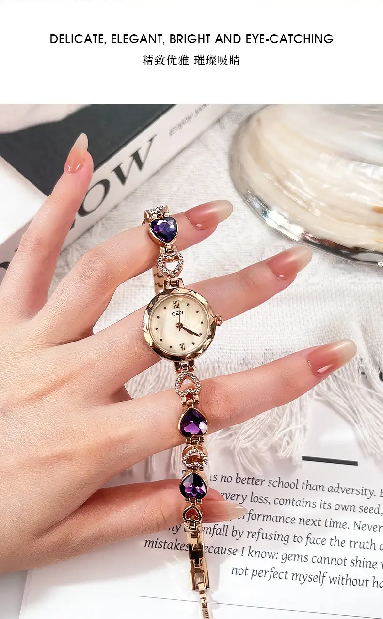 Gold Vintage Heart Watch for Women with Rhinestone Light — feature 5