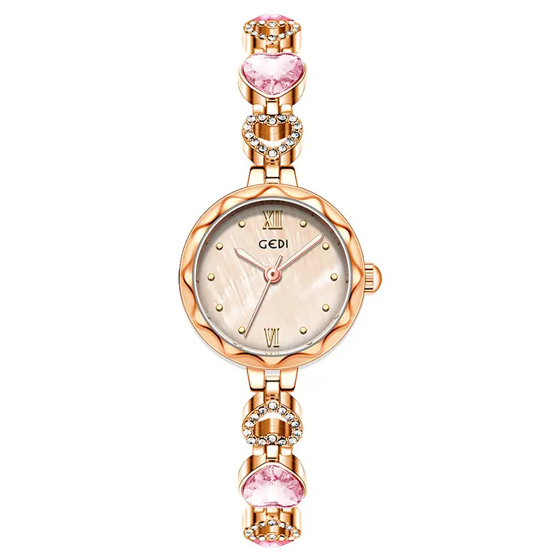 Gold Vintage Heart Watch for Women with Rhinestone Light