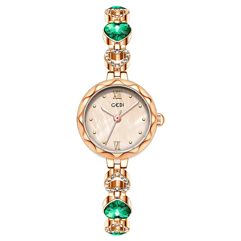Gold Vintage Heart Watch for Women with Rhinestone Light