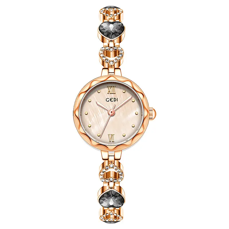 Gold Vintage Heart Watch for Women with Rhinestone Light