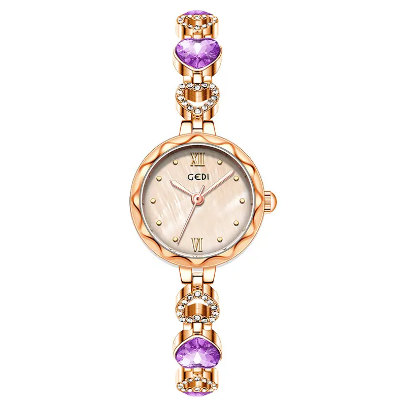 Gold Vintage Heart Watch for Women with Rhinestone Light