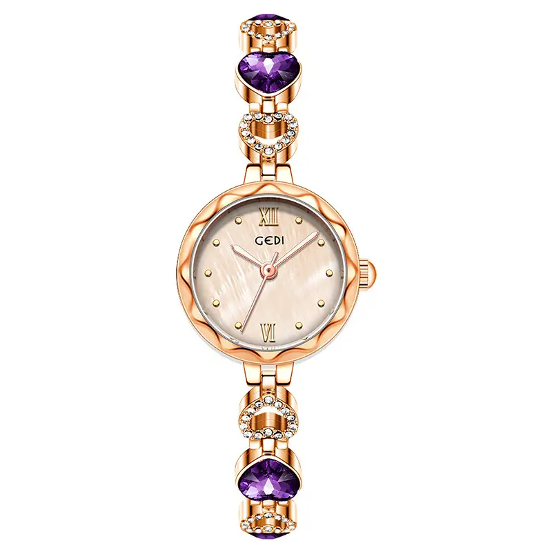Gold Vintage Heart Watch for Women with Rhinestone Light