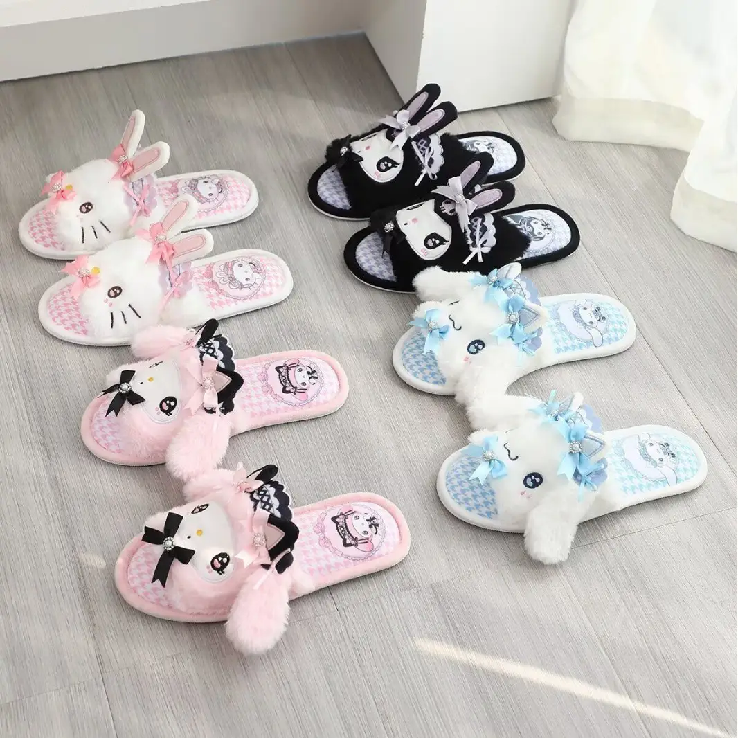 Summer Cute Cartoon Fish Mouth Home Shoes Plush Indoor Non-Slip Thin Cotton Slippers Spring & Fall Open Toe Slippers for Women