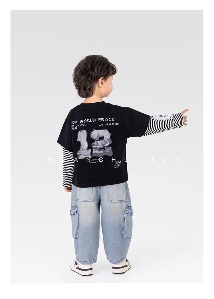 Kids Cotton Printed T-Shirt White with Peace Design — feature 13