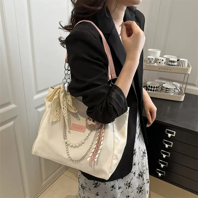 Korean Style Cream White Shoulder Bag for Women - Image 2