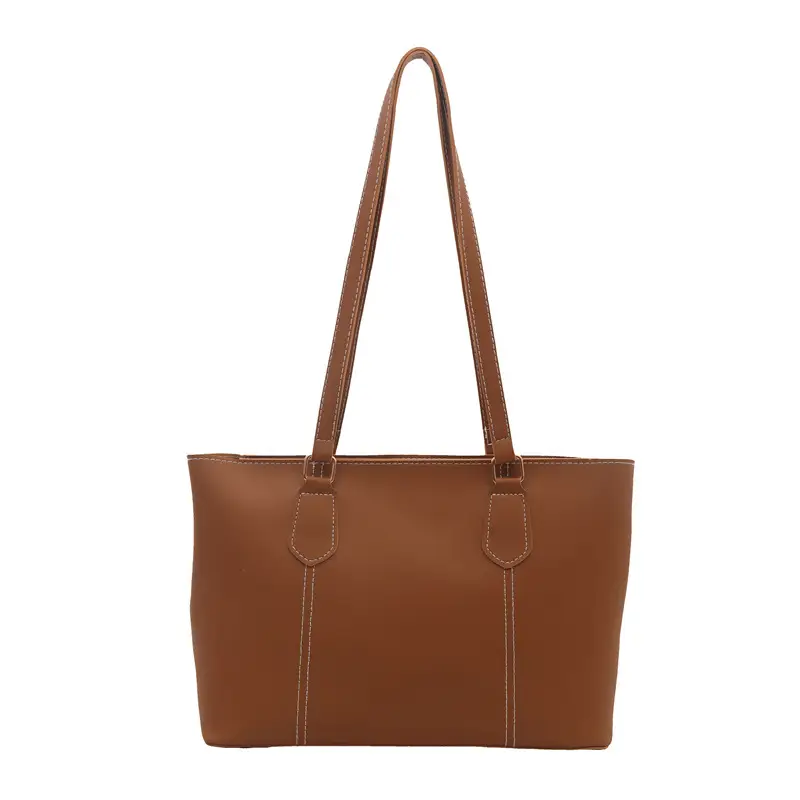 2026 Women Large Tan Leather Tote Bag Casual Shoulder Bag - Image 4