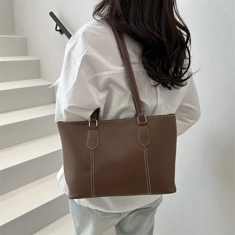 2026 Women Large Tan Leather Tote Bag Casual Shoulder Bag — feature 25