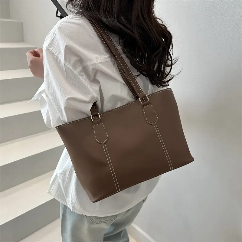 2026 Women Large Tan Leather Tote Bag Casual Shoulder Bag — feature 26