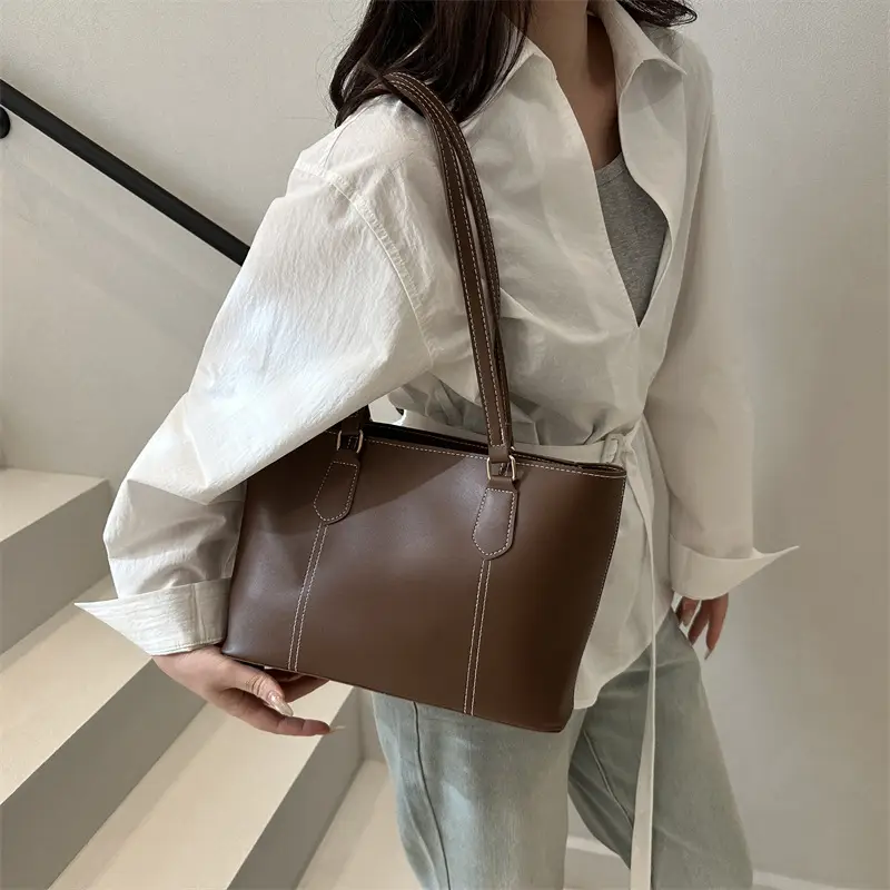 2026 Women Large Tan Leather Tote Bag Casual Shoulder Bag — feature 27