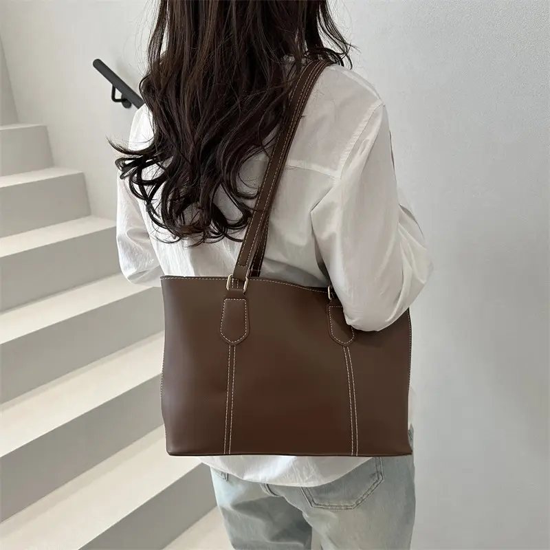 2026 Women Large Tan Leather Tote Bag Casual Shoulder Bag — feature 28