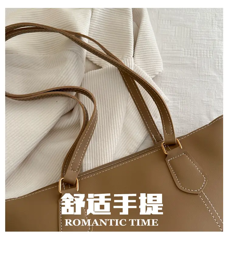 2026 Women Large Tan Leather Tote Bag Casual Shoulder Bag — feature 3