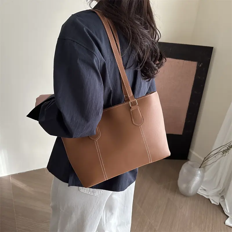 2026 Women Large Tan Leather Tote Bag Casual Shoulder Bag — feature 30