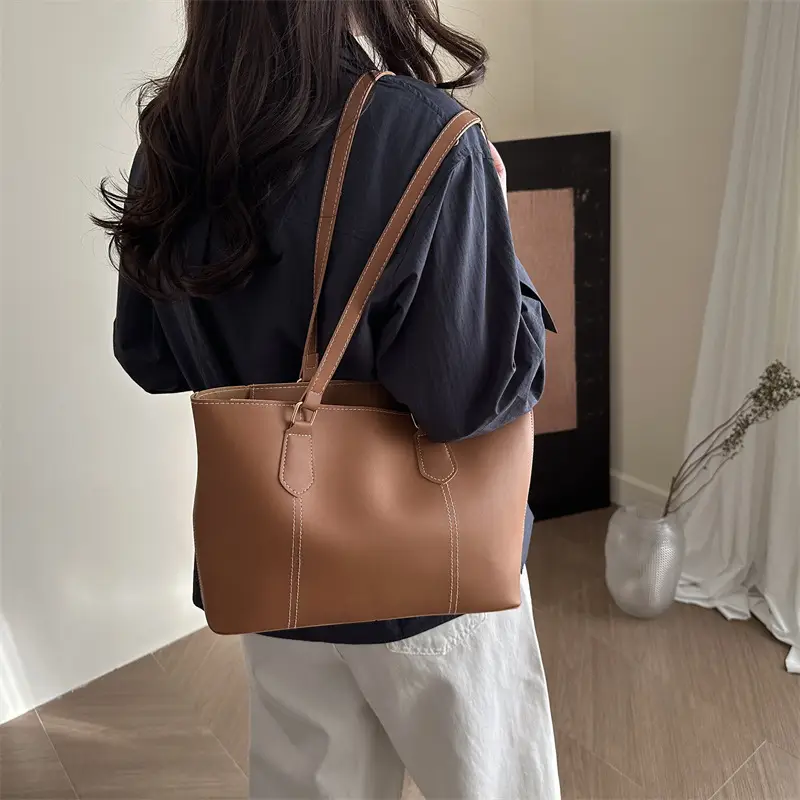 2026 Women Large Tan Leather Tote Bag Casual Shoulder Bag — feature 34