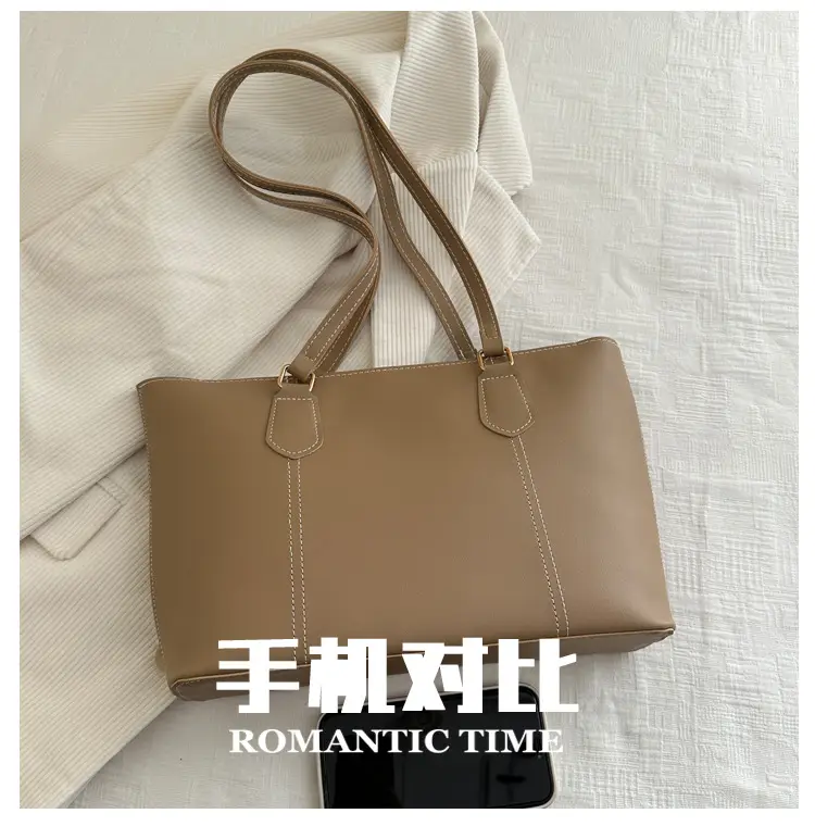 2026 Women Large Tan Leather Tote Bag Casual Shoulder Bag — feature 5