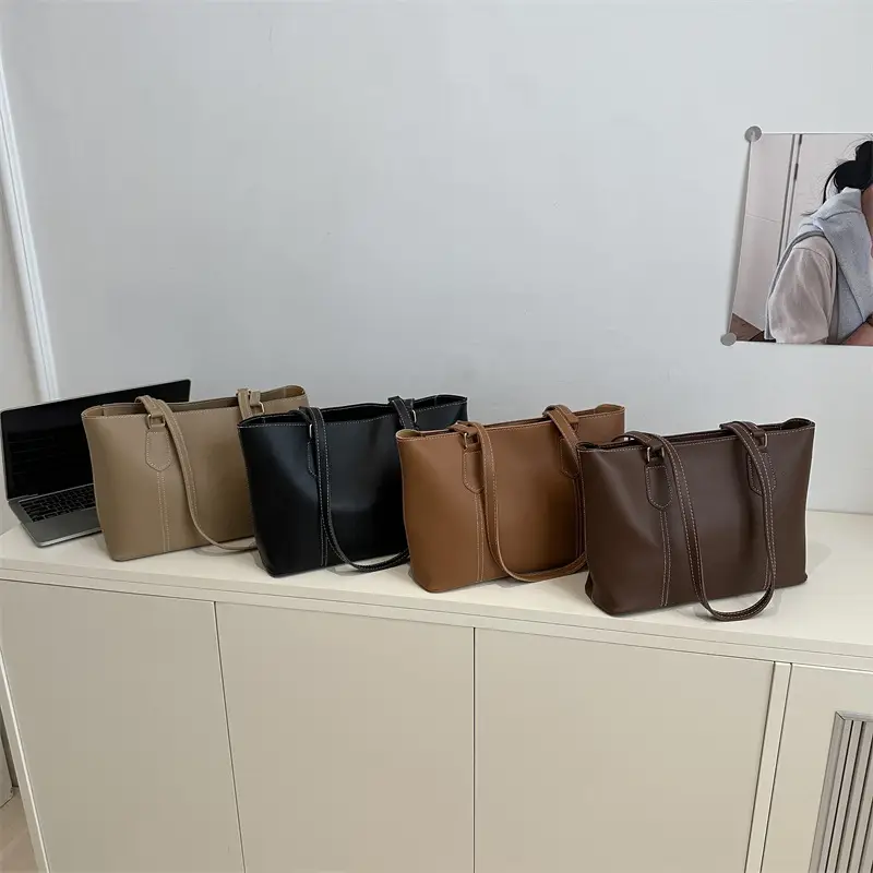 2026 Women Large Tan Leather Tote Bag Casual Shoulder Bag — feature 7