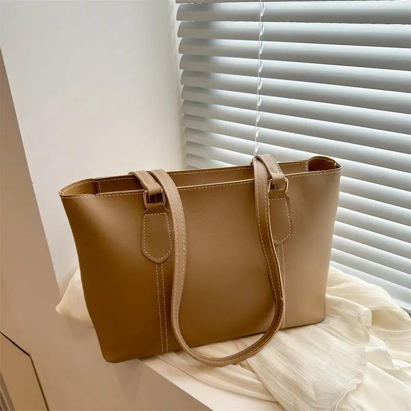2026 Women Large Tan Leather Tote Bag Casual Shoulder Bag — feature 9
