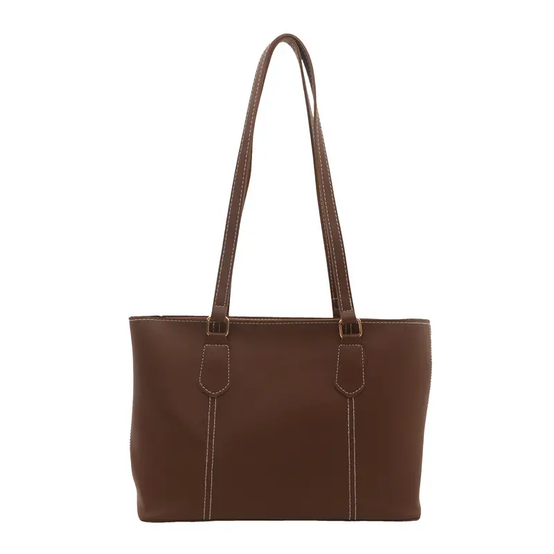 2026 Women Large Tan Leather Tote Bag Casual Shoulder Bag - Image 3