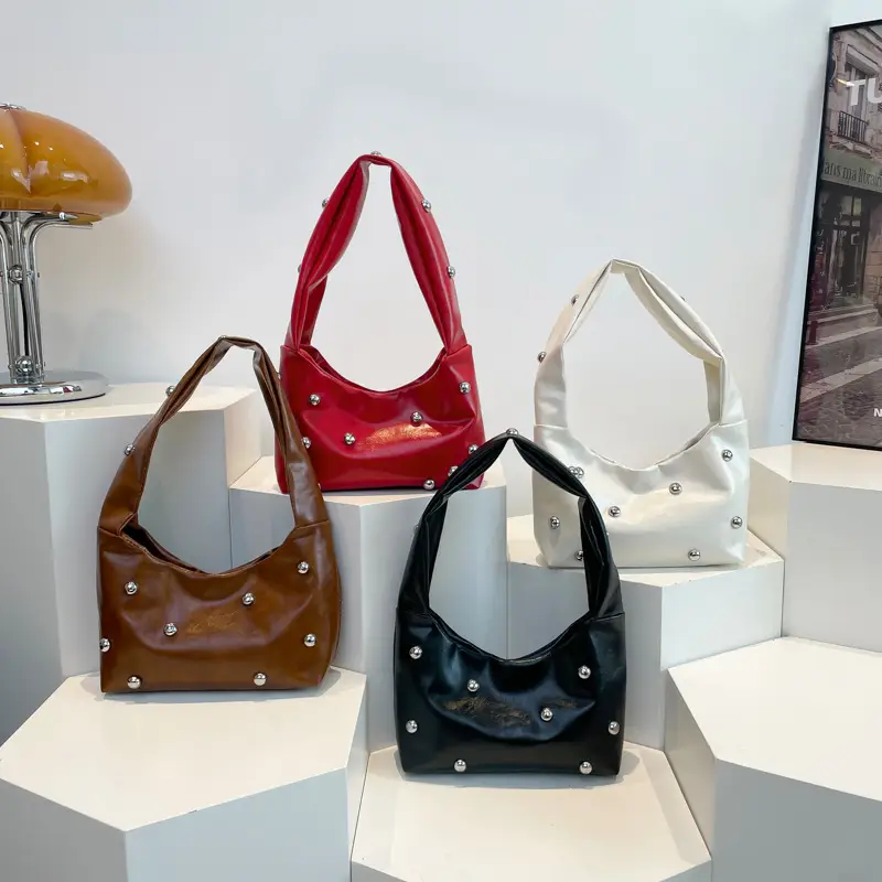 2025 Rivet Ball Handbag Women Red Black White - Image 5