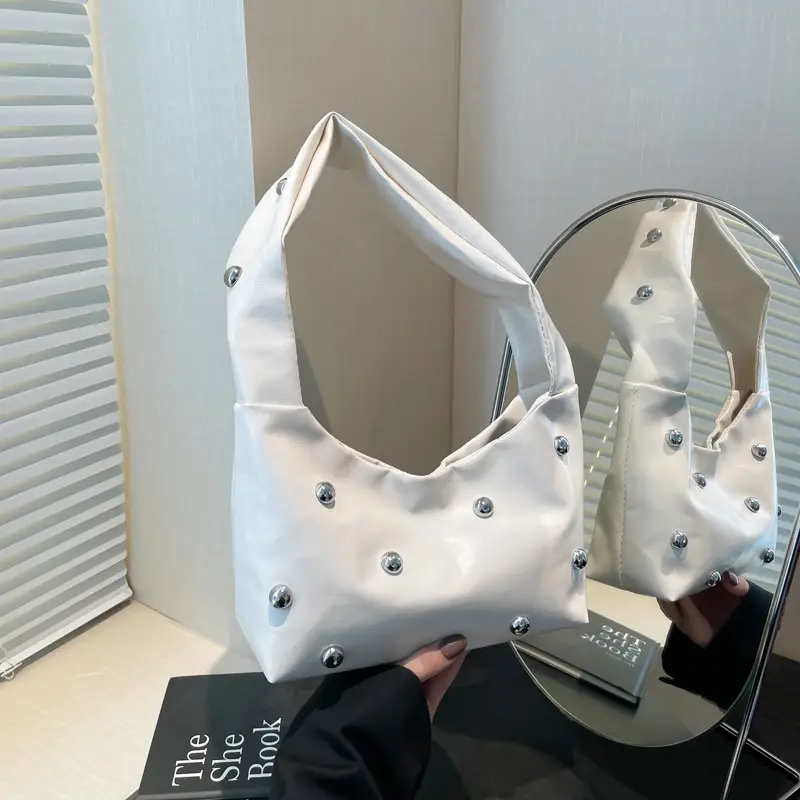 2025 Rivet Ball Handbag Women Red Black White - Image 6