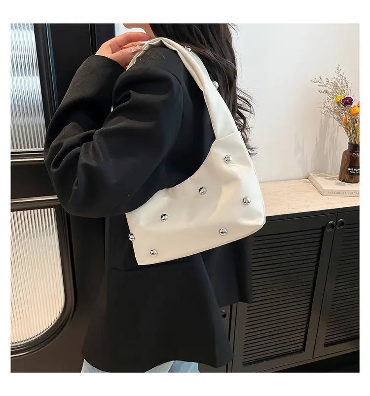 2025 Rivet Ball Handbag Women Red Black White — feature 11