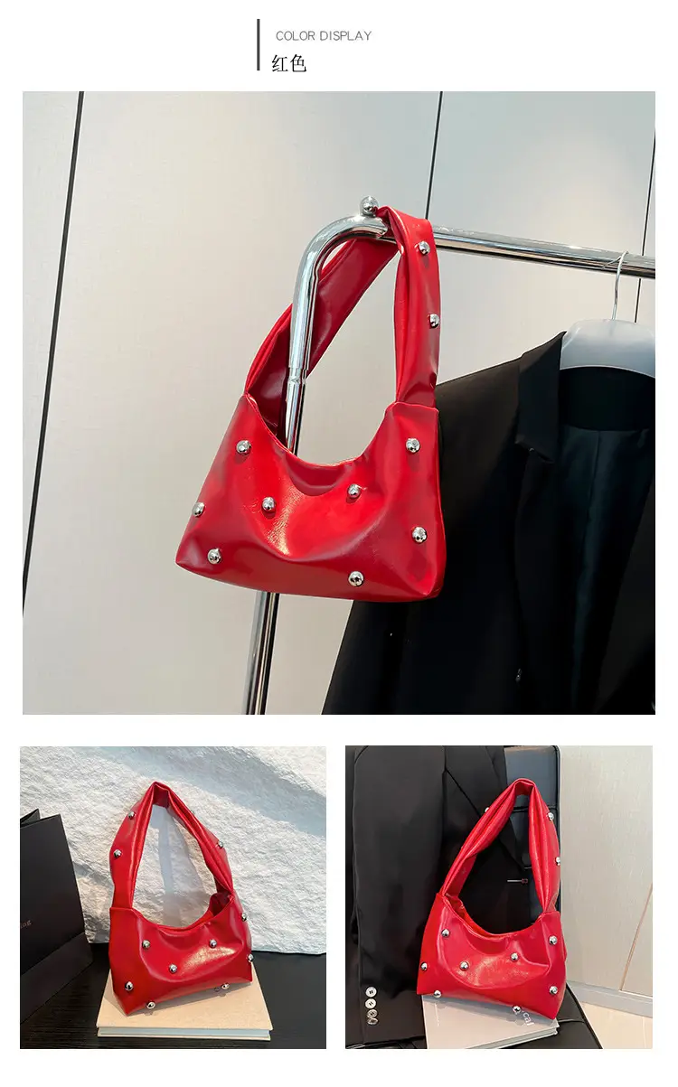 2025 Rivet Ball Handbag Women Red Black White — feature 20