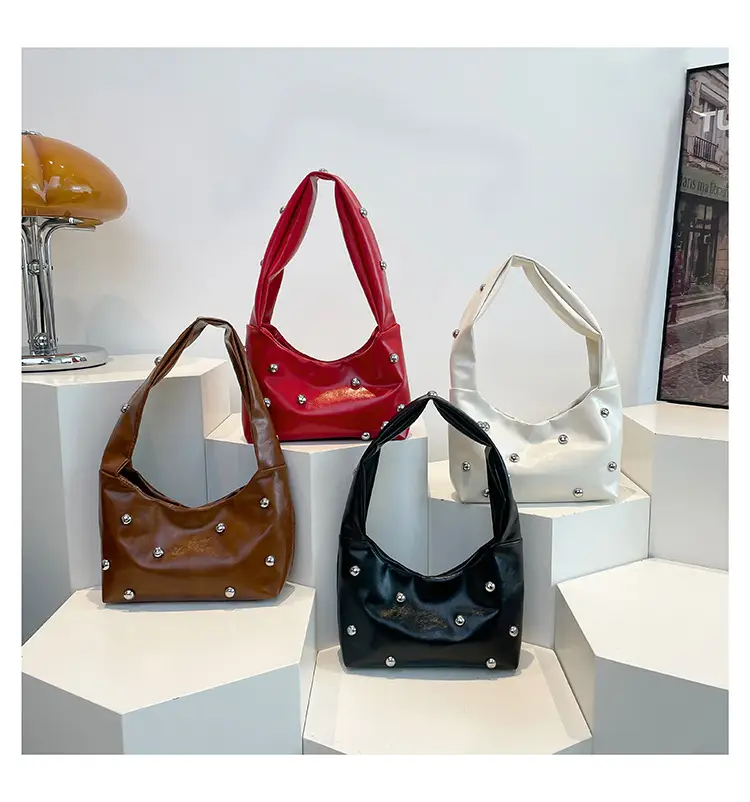 2025 Rivet Ball Handbag Women Red Black White — feature 21
