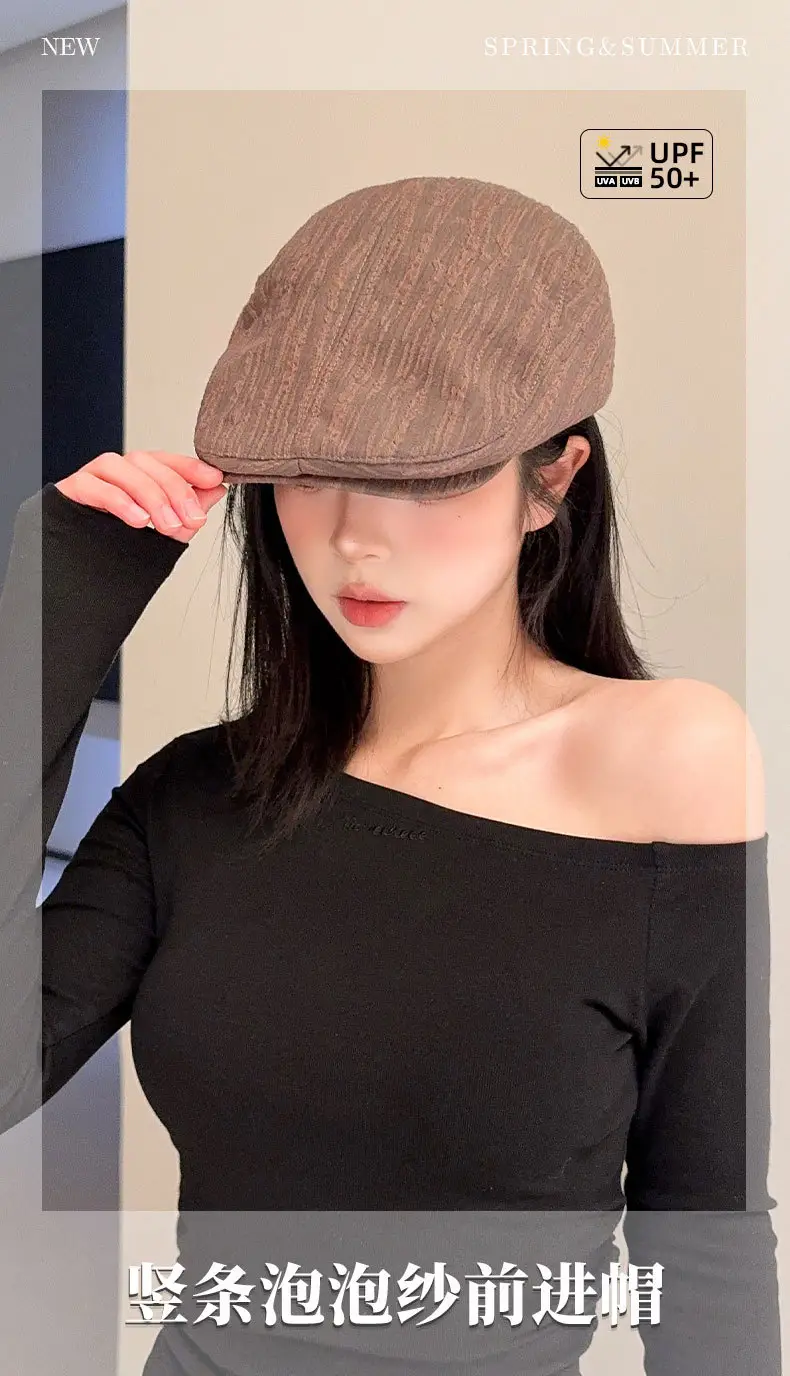 Early Spring Pleated Striped Cap for Women — feature 3
