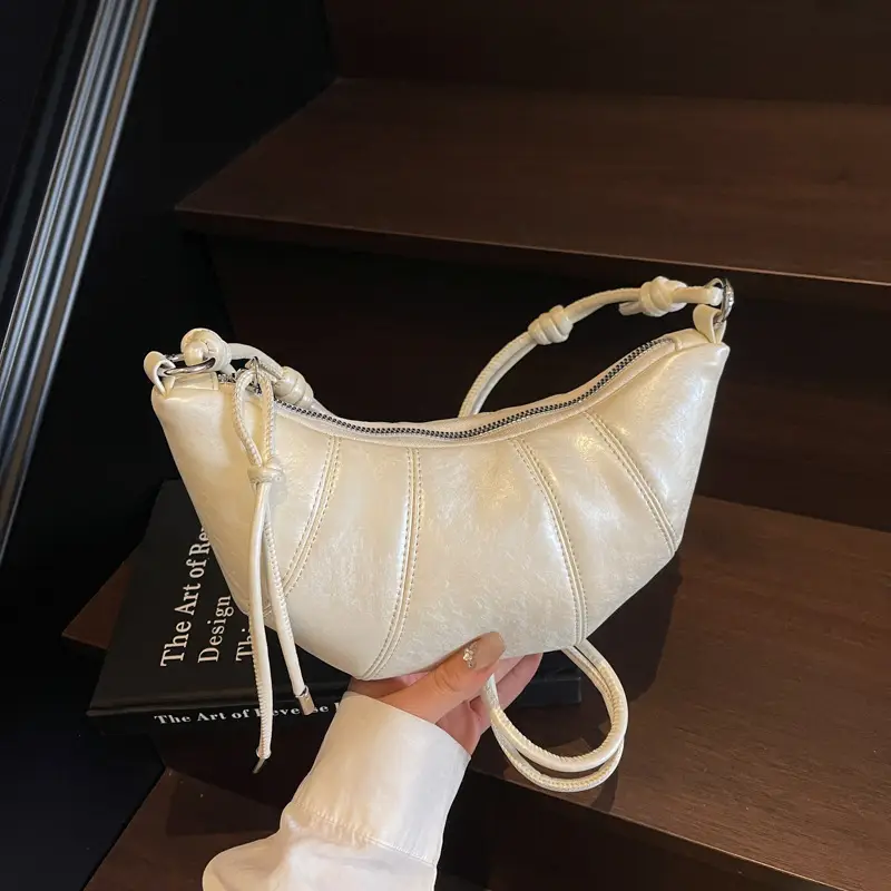 Women Croc Stitch Shoulder Bag Cream 2025