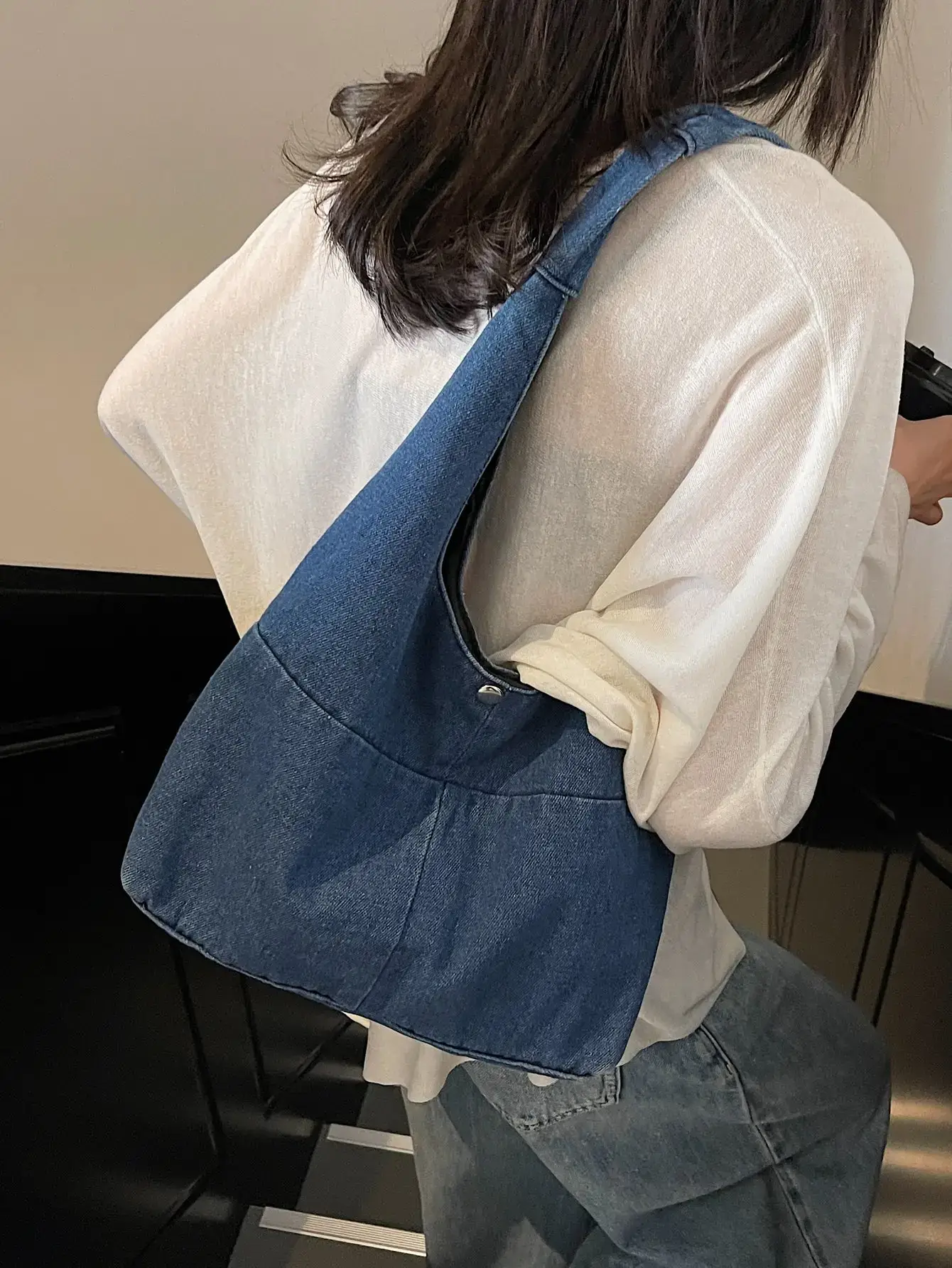 2025 Spring Denim Tote Bag One Shoulder Casual All Match - Image 6