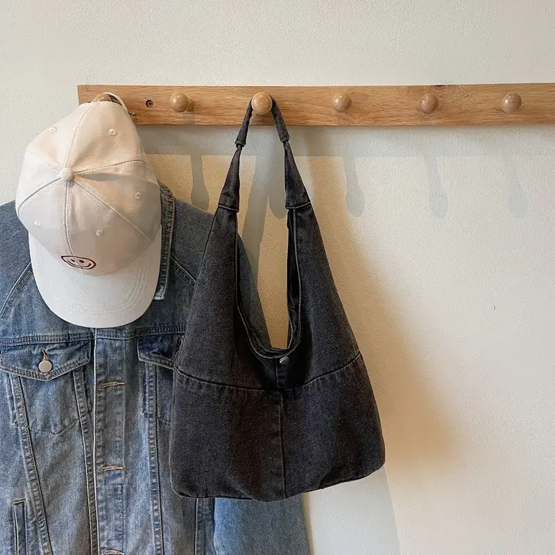 2025 Spring Denim Tote Bag One Shoulder Casual All Match - Image 3