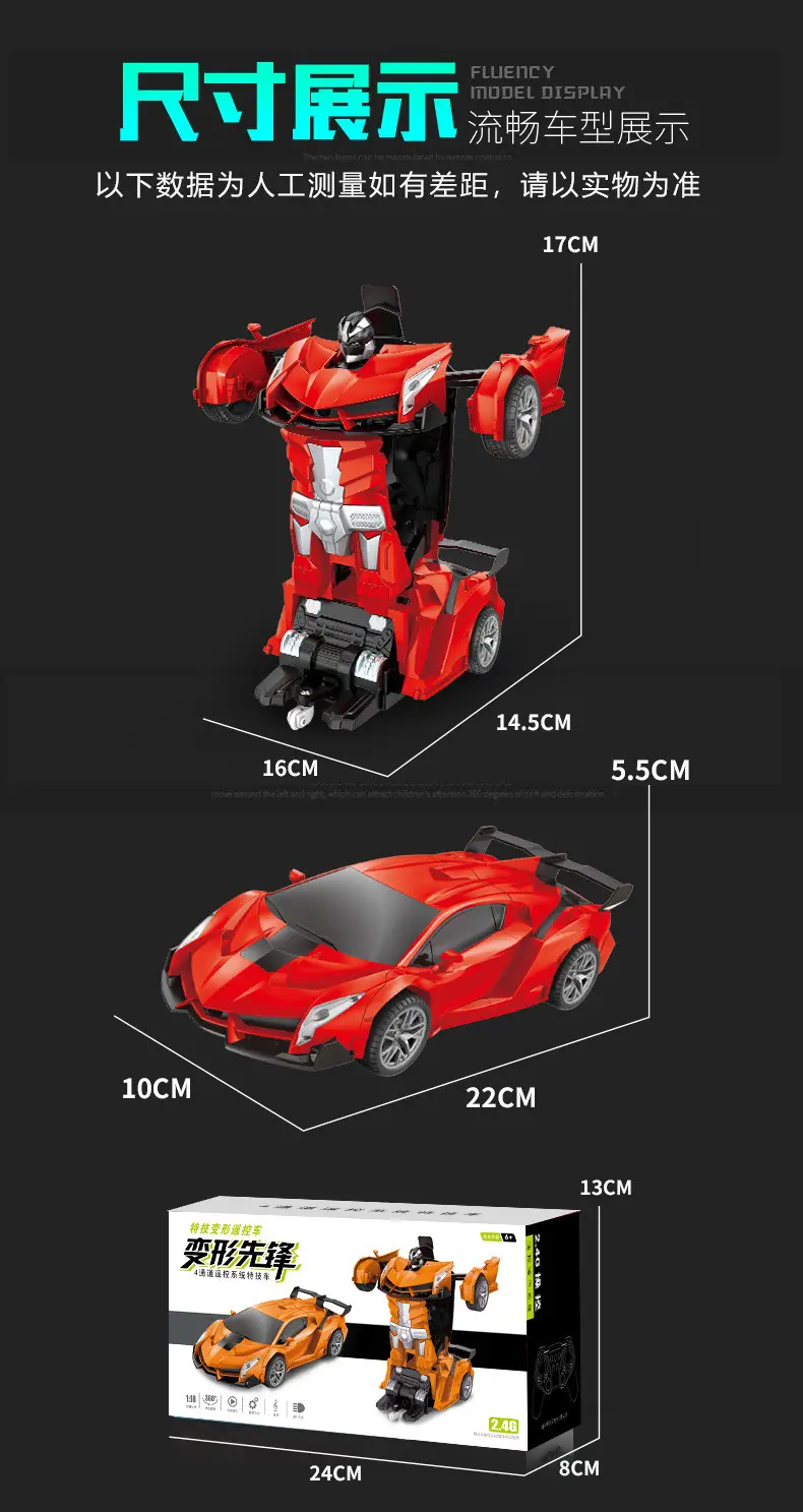 Cross-Border 1:18 One-Click Deformation Remote Control Car 2.4g Electric Racing King Kong Robot Kidsren's Toy Car Model — feature 19