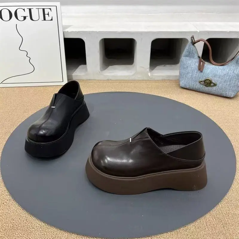 Vintage Soft Leather Thick Bottom JK Shoes Women's 2025 Spring New All-match British Style Round Toe Shoes Casual Loafers - Image 4