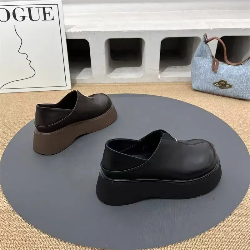 Vintage Soft Leather Thick Bottom JK Shoes Women's 2025 Spring New All-match British Style Round Toe Shoes Casual Loafers - Image 5